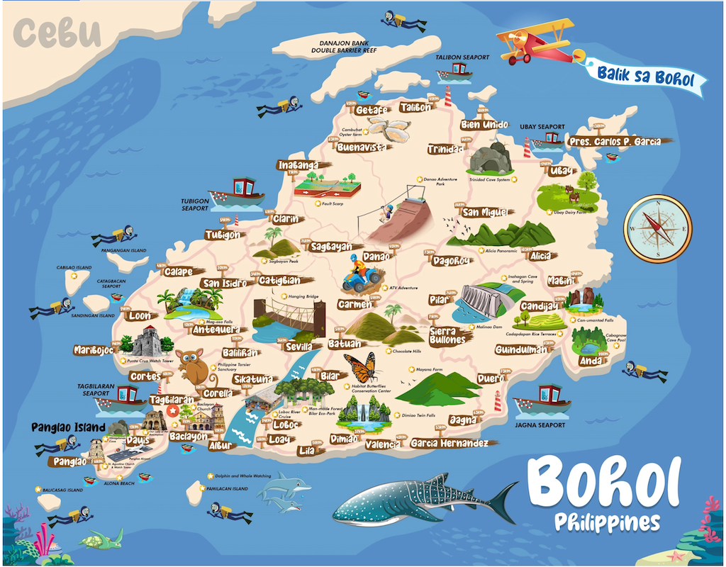 bohol map with tourist spots