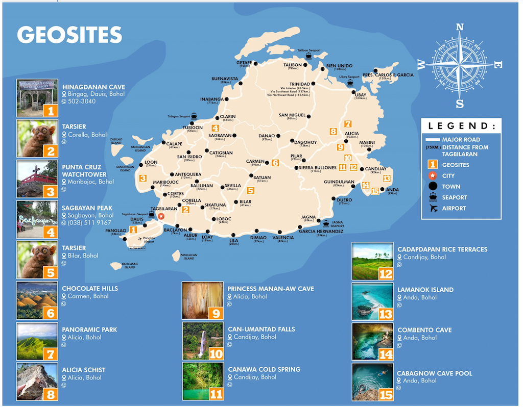 bohol map with tourist spots